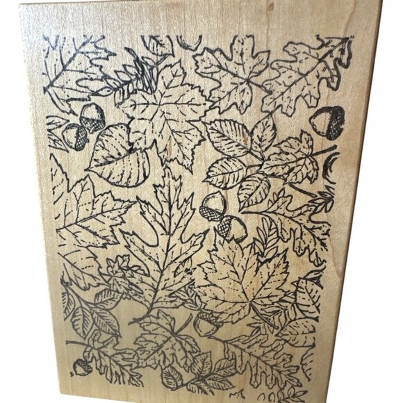 Northwoods Rubber Stamp Autumn Leaves & Acorns Design Wood-Mounted - Picture 1 of 2